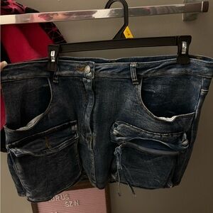 Dark Blue Denim Skirt with Pockets